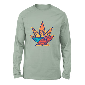 Cannabis Leaf Beach Men/Unisex Drop Shoulder Sweatshirt in Dusty Blue color